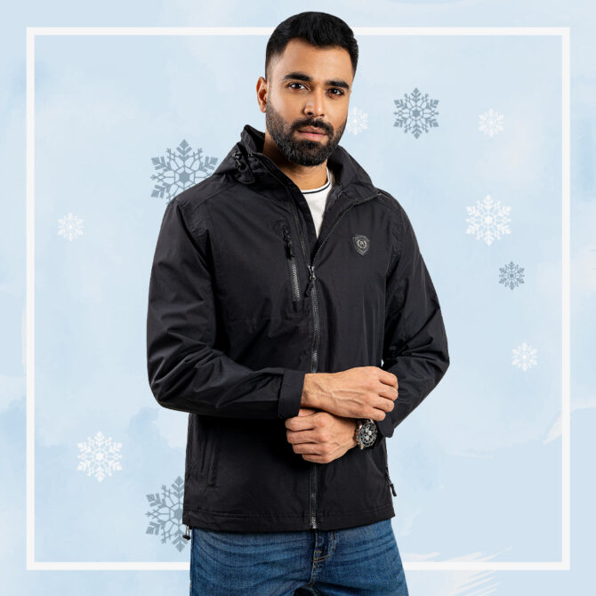 Men's Hooded Black Color Parachute Jacket