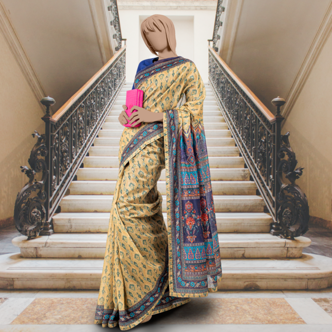 Women's Contarsted Cotton Saree by Muslin