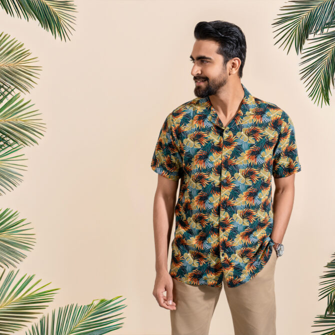 iNFINITY Dark Green Printed Half Sleeve Hawaiian Shirt