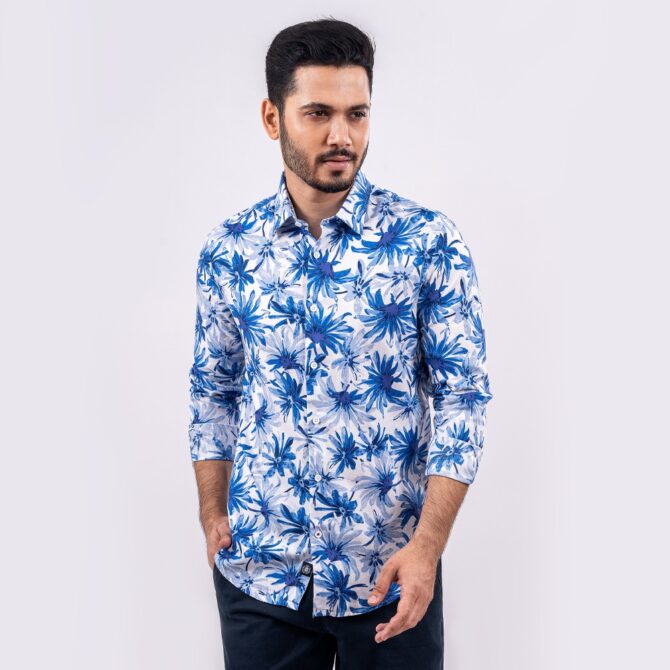 Floral Blue Printed Ultra Slim Fit Business Casual Shirt