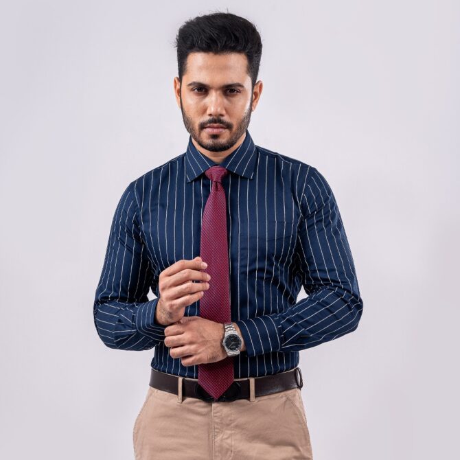 RICHMAN Navy Stripe Slim Fit Shirt