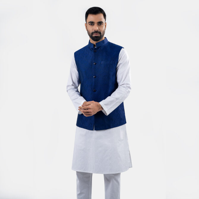 Premium Blue Floral Printed Waistcoat by LUBNAN