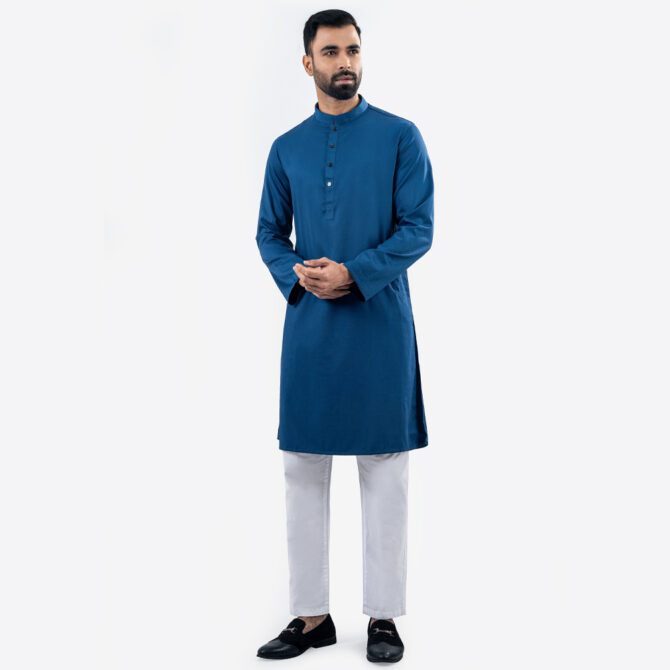 Lubnan Mens Blue Color Slim Fit Casual Panjabi