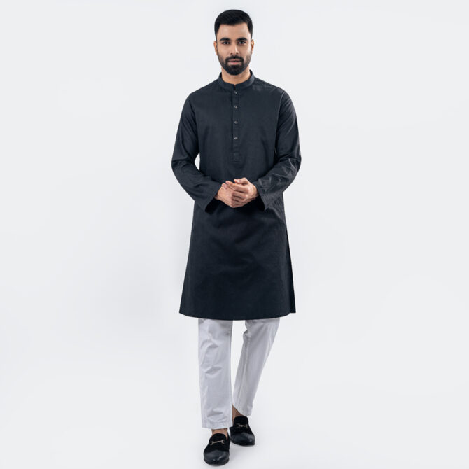 Lubnan Mens Black Color Slim Fit Casual Panjabi