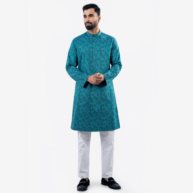 Lubnan Mens Turquoise Color Slim Fit Casual Panjabi