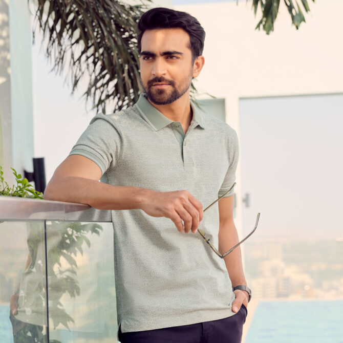 Richman Lite Green Color Printed Half Sleeve Polo Shirt