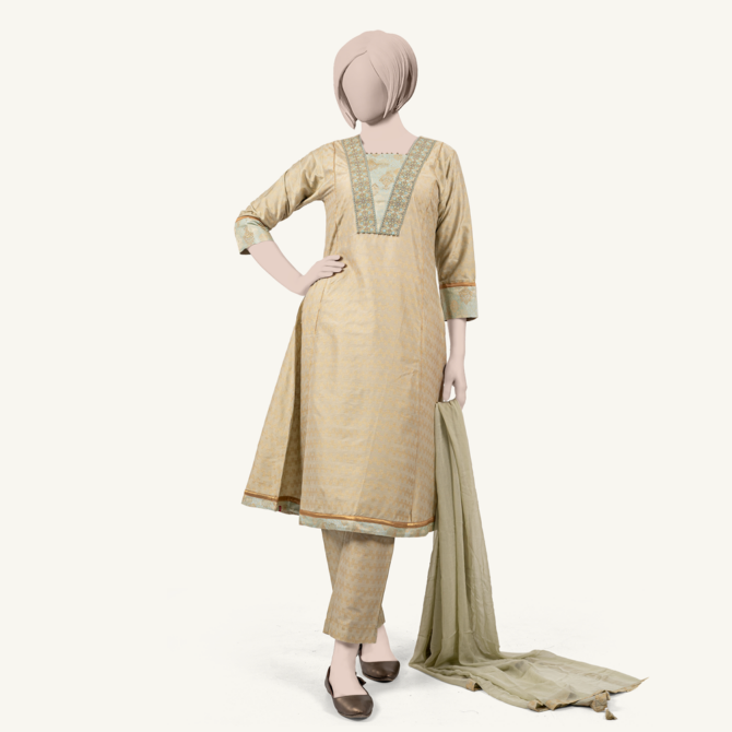 Luxury Festive Lite Olive Color 3 Piece by MUSLIN