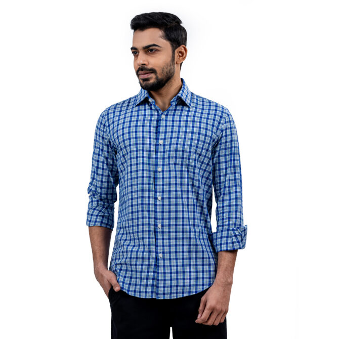 Men’s Blue Color Texture Full Sleeve Slim Fit Shirt