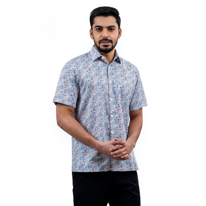 Men’s White Color Printed Half Sleeve Hawaiian Shirt