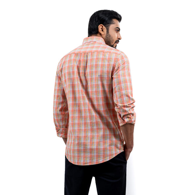 Men’s Dark Orange Color Texture Ultra Slim Fit Casual Shirt