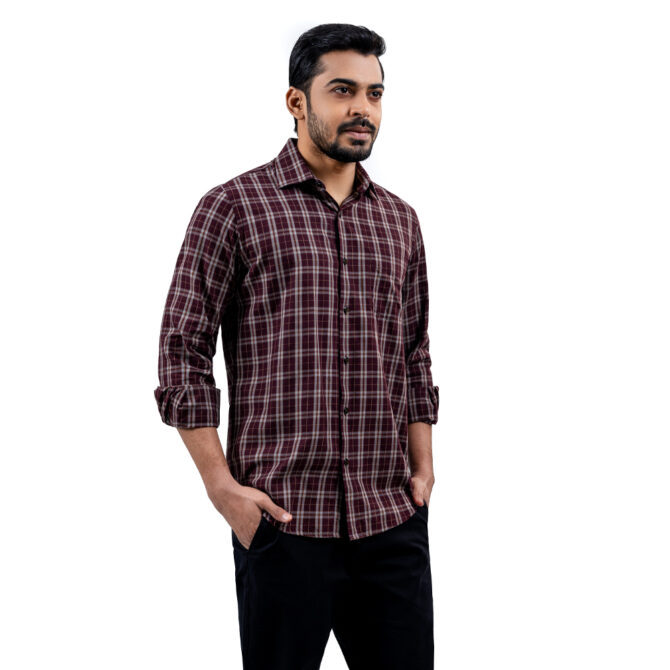 Men’s Khaki Color Texture Full Sleeve Slim Fit Shirt