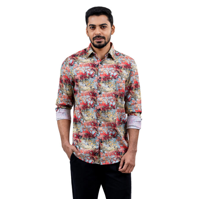 Richman Maroon & Sky Color Contrasted Ultra Slim Fit Casual Shirt
