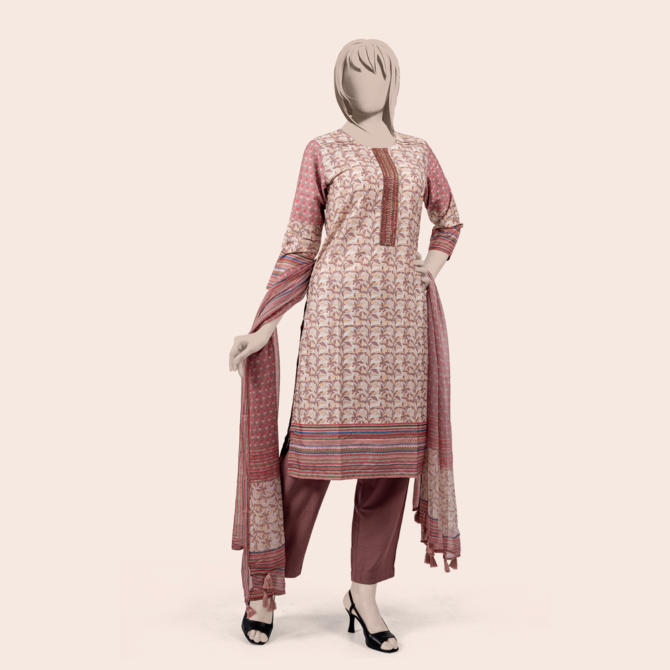 Luxury Festive Cream Color Printed 3 Piece by MUSLIN