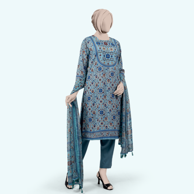 Luxury Festive Sky Color Printed 3 Piece by MUSLIN