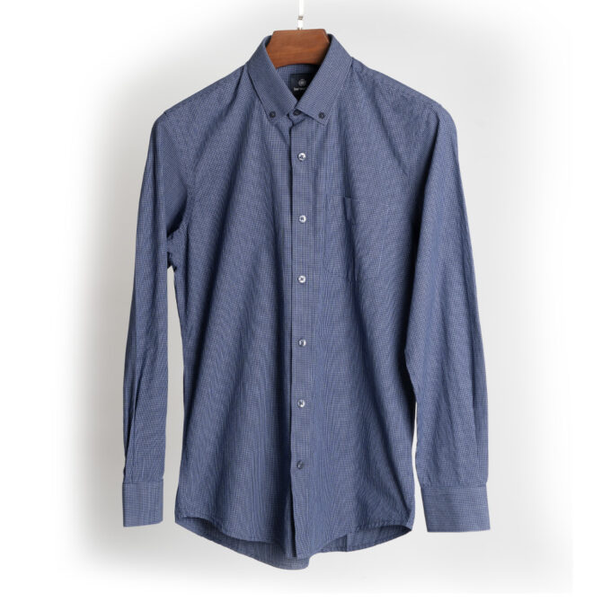 Men's Navy Color Texture Full Sleeve Slim Fit Shirt