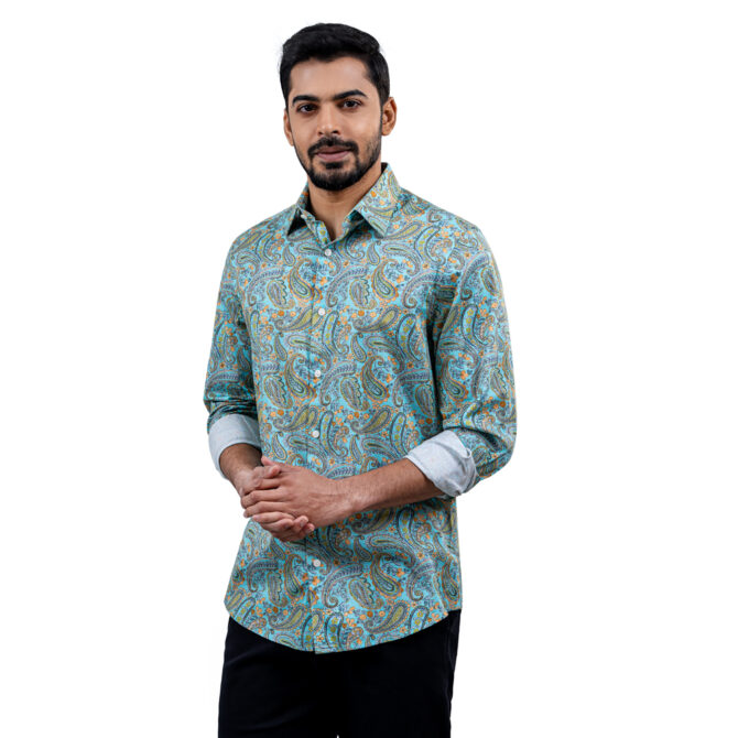 Richman Sky Color Printed Ultra Slim Fit Casual Shirt