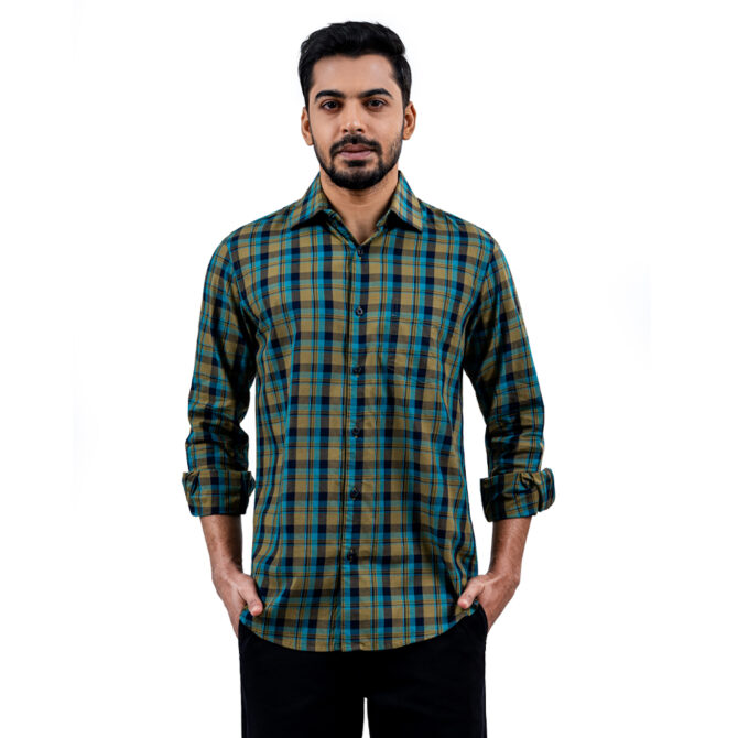 Men’s Olive Color Texture Full Sleeve Slim Fit Shirt