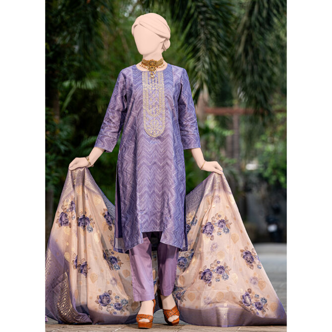 Luxury Festive Printed Purple Color 3 Piece by MUSLIN
