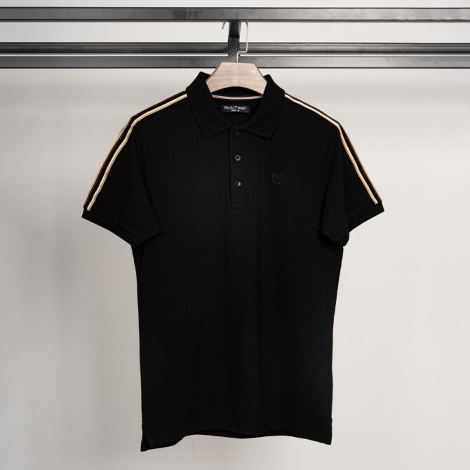 Richman Black Color Solid Half Sleeve Polo Shirt