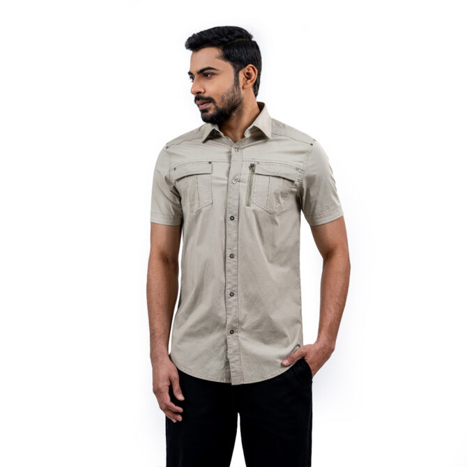 Richman Beige Color Ultra Slim Fit Half Sleeve Shirt