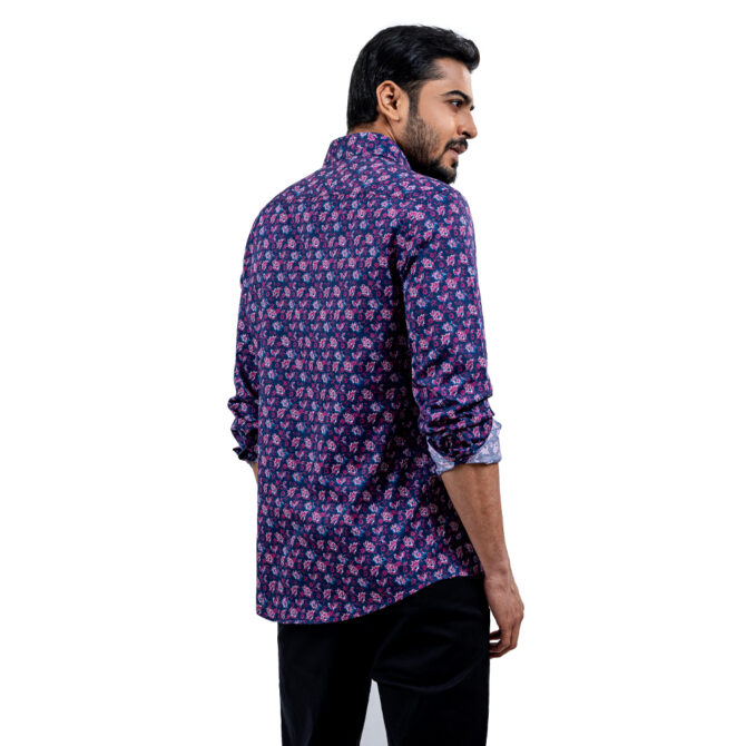 Richman Navy Color Floral Contrasted Ultra Slim Fit Casual Shirt