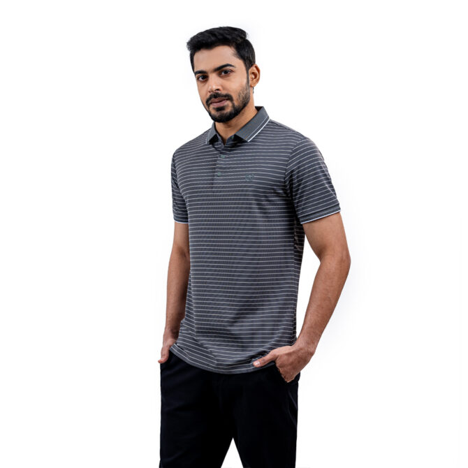 Richman Dark Blue Color Stripe Half Sleeve Polo Shirt