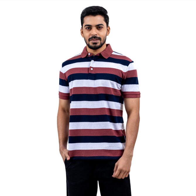Richman Maroon Color Stripe Half Sleeve Polo Shirt