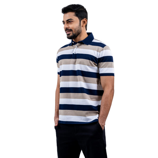 Richman Navy & White Stripe Half Sleeve Polo Shirt