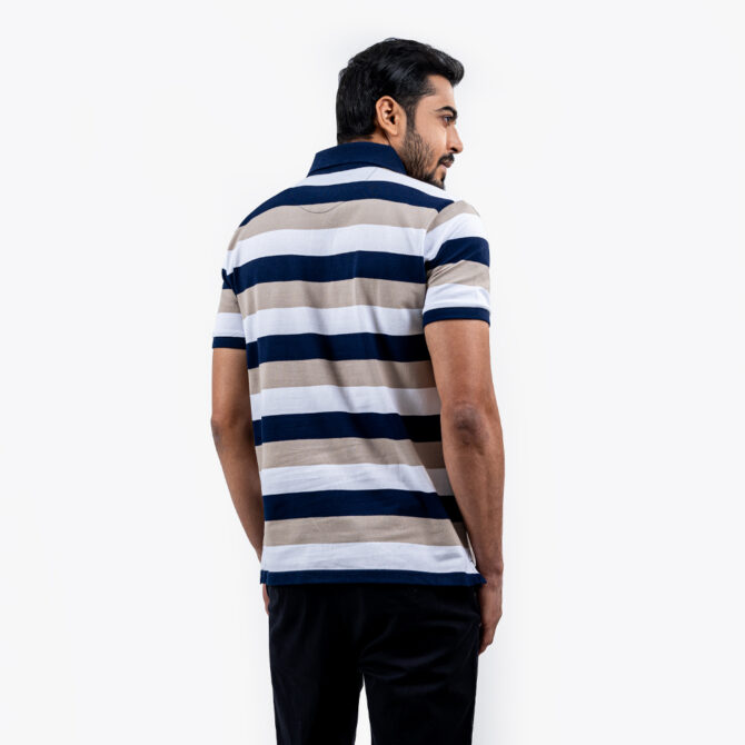 Richman Navy & White Stripe Half Sleeve Polo Shirt