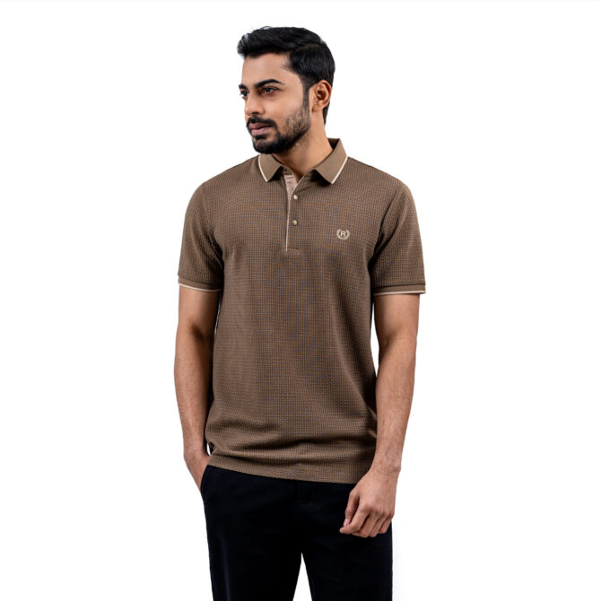 Richman Dark Khaki Color Solid Half Sleeve Polo Shirt