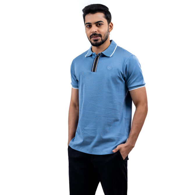 Richman Sky Blue Color Solid Half Sleeve Polo Shirt