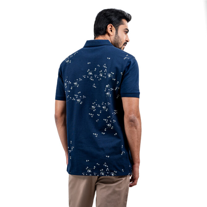Richman Navy Color Printed Half Sleeve Polo Shirt