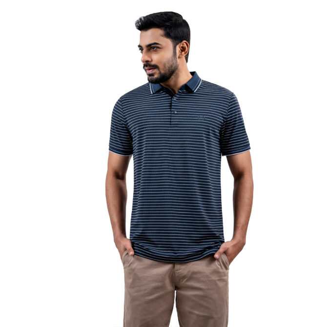 Richman Dark Blue Color Stripe Half Sleeve Polo Shirt