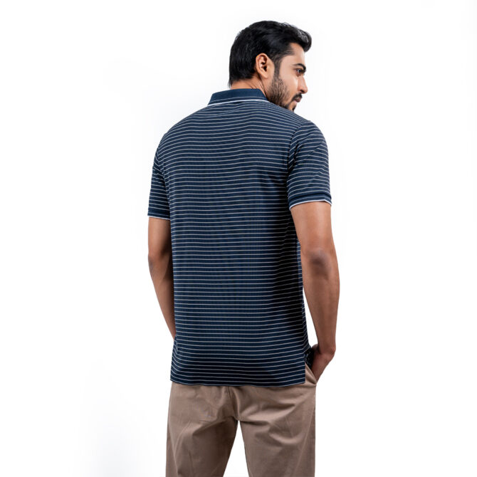 Richman Dark Blue Color Stripe Half Sleeve Polo Shirt