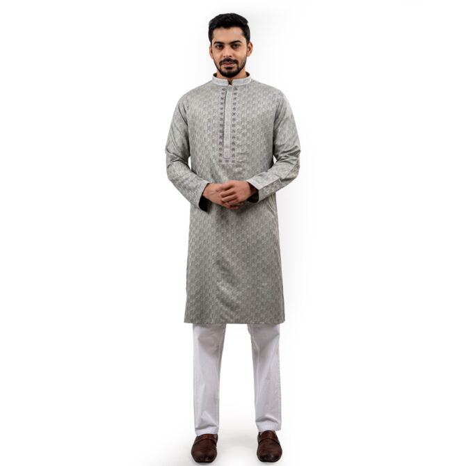Lubnan Men’s Regular Fit Ash & Silver Color Premium Panjabi
