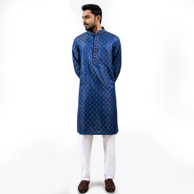 Lubnan Men’s Regular Fit Blue Color Contrasted Panjabi