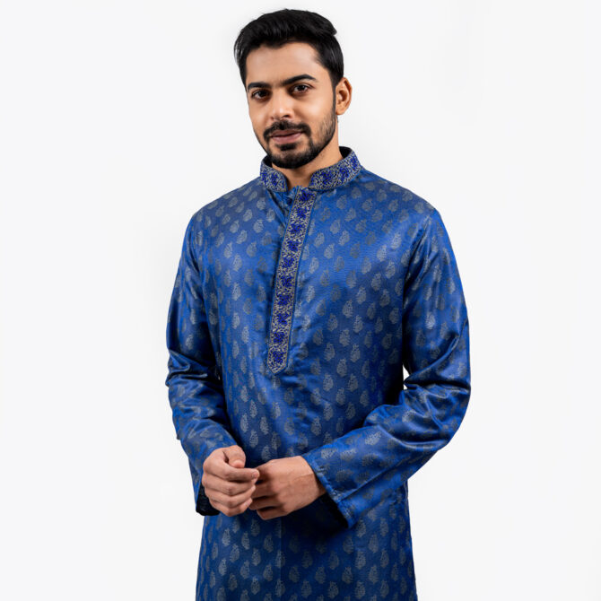 Lubnan Men’s Regular Fit Blue Color Contrasted Panjabi
