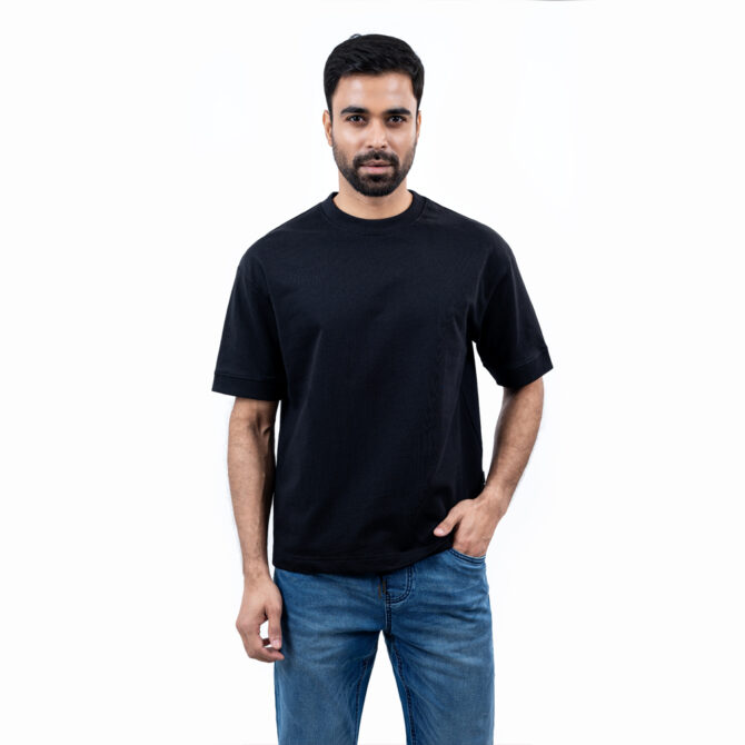Richman Black Color Round Neck Relaxed Fit T-Shirt