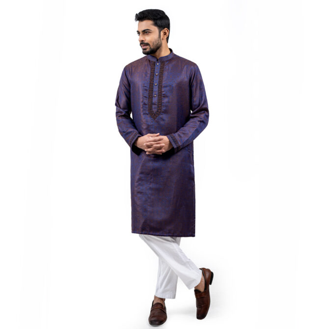 Lubnan Men’s Regular Fit Blue Color Contrasted Panjabi