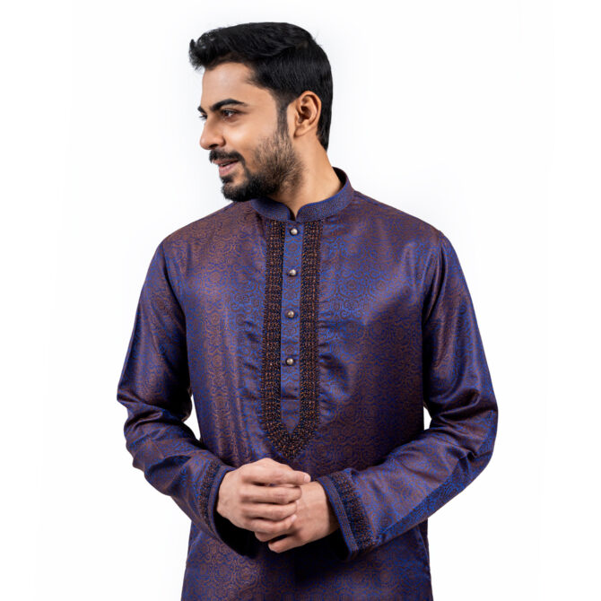 Lubnan Men’s Regular Fit Blue Color Contrasted Panjabi