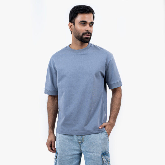 Richman Lite Blue Color Round Neck Relaxed Fit T-Shirt