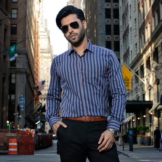 Men’s Navy Color Stripe Full Sleeve Slim Fit Shirt