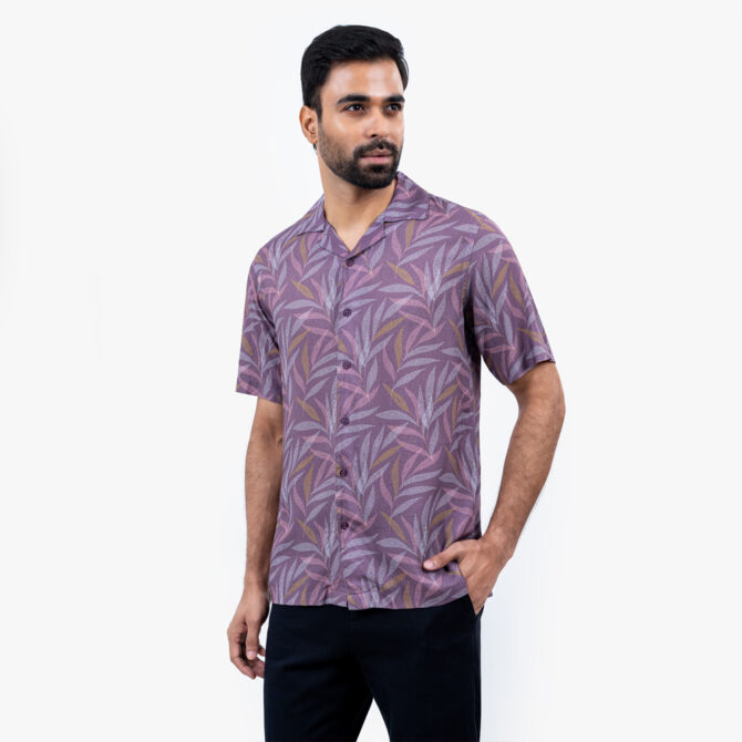 Richman Chocolate Color Floral Printed Half Sleeve Hawaiian Shirt