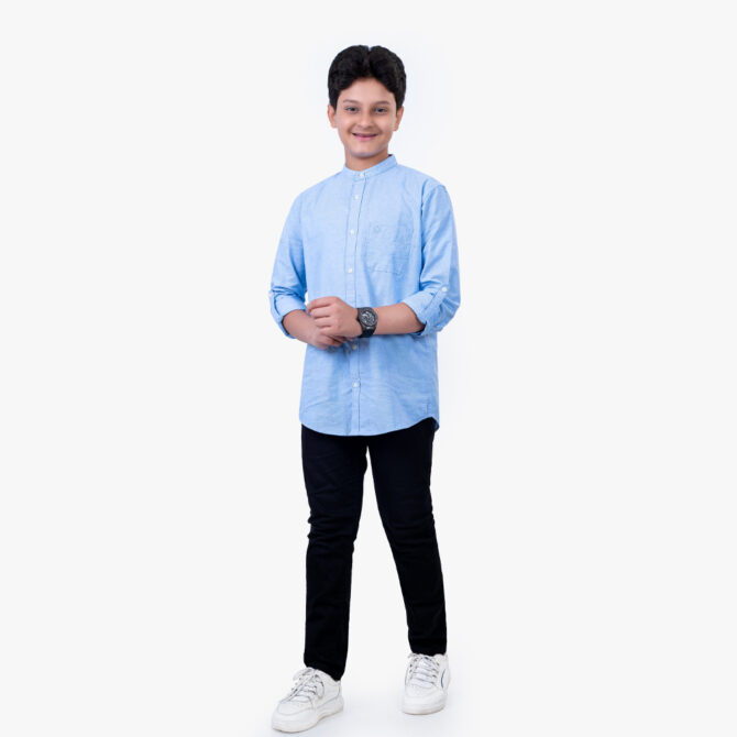 iNFINITY Boys Sky Blue Band Collar Shirt