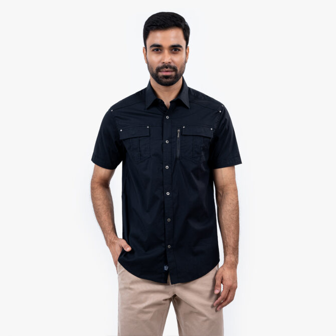 Richman Black Color Ultra Slim Fit Half Sleeve Shirt