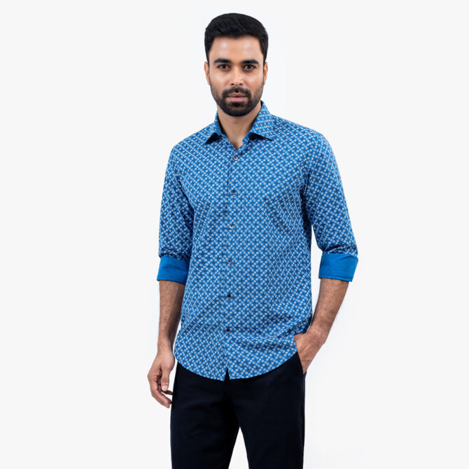 Richman Blue Color Slim Fit Printed Full Sleeve Shirt