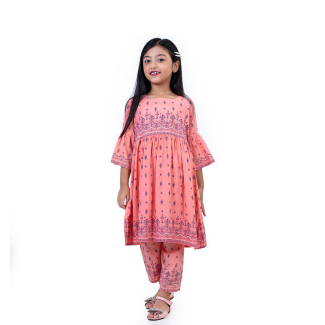 iNFINITY Girls Salmon Color Floral Frock