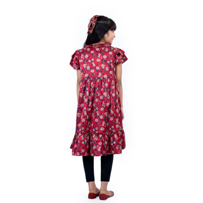 iNFINITY Girls Red Color Stylish Floral Frock