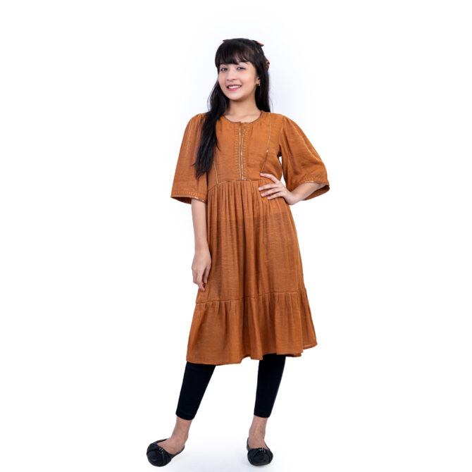 iNFINITY Girls Brown Color Stylish Floral Frock