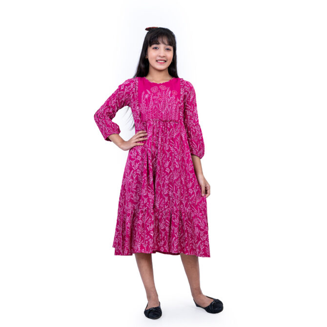 iNFINITY Girls Magenta Color Stylish Floral Frock